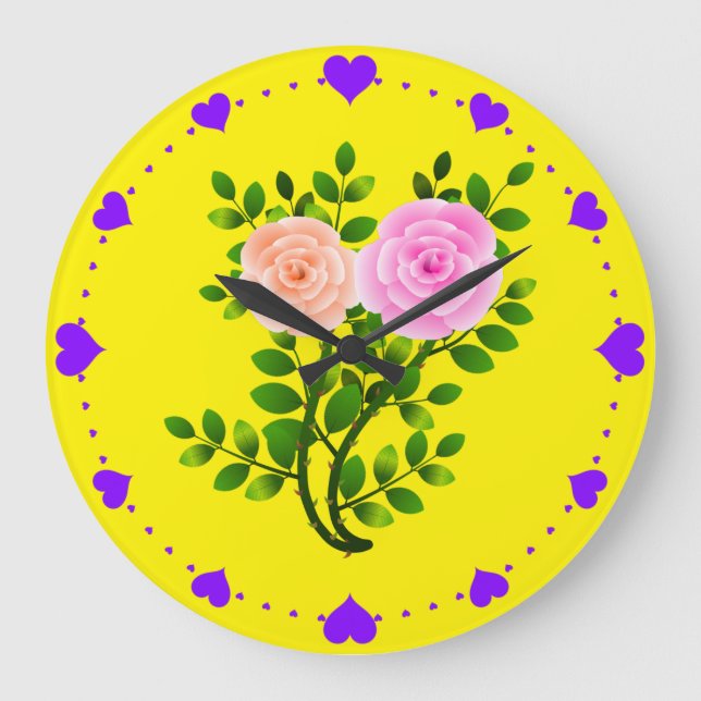 Relógio Grande Rosas Amarelas Rosa (Frente)