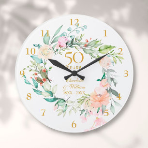 Relógio Grande Rosas de Aniversário de Bodas de Ouro 50º