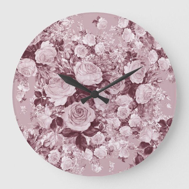 Relógio Grande Rosas De Chá: Padrão De Buquê De Aquarela. (Frente)