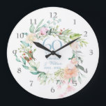 Relógio Grande Rosas de Verão Doce Garland 60º / 75º aniversário<br><div class="desc">Apresentando uma delicada camada floral de aquarela,  este relógio botânico de 60 / 75 anos de casamento pode ser personalizado com sua informação especial de diamante ou aniversário de platina em elegante texto azul de diamante. Projetado por Thisnotme©</div>