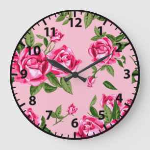 Relógio Grande Rosas em Padrão Rosa Shabby Chic