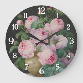 Relógio Grande Rosas rosa em um vaso - Pierre Joseph Redouté