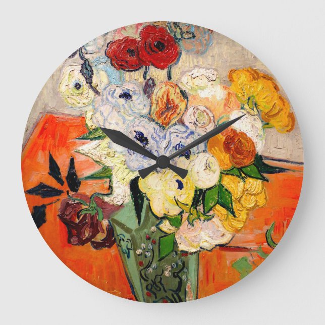 Relógio Grande Rosas Van Gogh e Anemones (Frente)