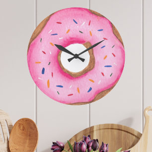 Relógio Grande Rosquinha de Aquarela Cor-de-Rosa-Cons