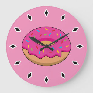 Relógio Grande Rosquinha de Morango com Cartoon de Sprinkles