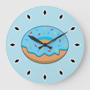 Relógio Grande Rosquinha Fosco Azul com Cartoon Sprinkles