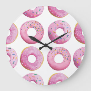Relógio Grande Rosquinhas cor-de-rosa, padrão de cobertura de açú