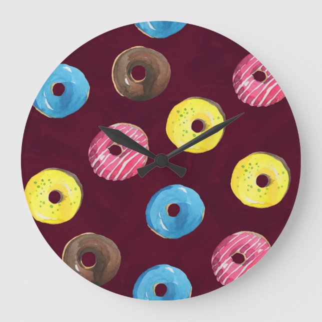 Relógio Grande Rosquinhas Ruby: Padrão Sem Costura De Aquarela. (Frente)