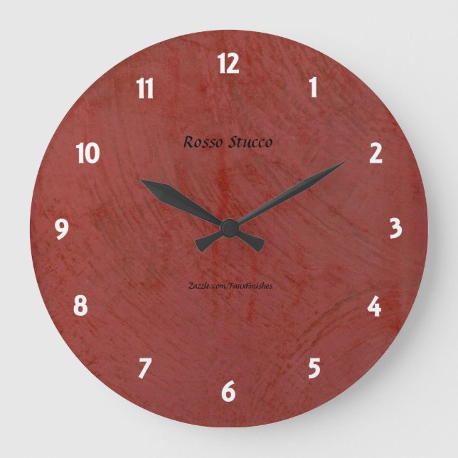 Relógio Grande Rosso Stucco Faux Finaliza o Wallclock Round (Frente)