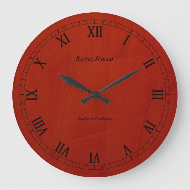 Relógio Grande Rosso Stucco Faux Finaliza o Wallclock Round (Frente)