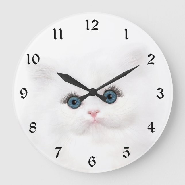 Relógio Grande Rosto branco persa de gatinho (Frente)