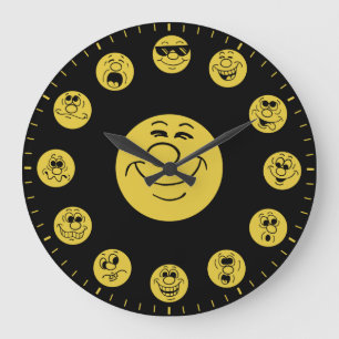 Relógio Grande Rostos e Expressões Engraçadas em Emoji's Dourados