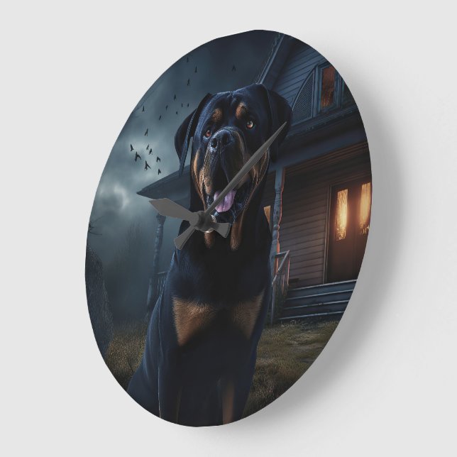 Relógio Grande Rottweiler de Halloween Assustador (Ângulo)