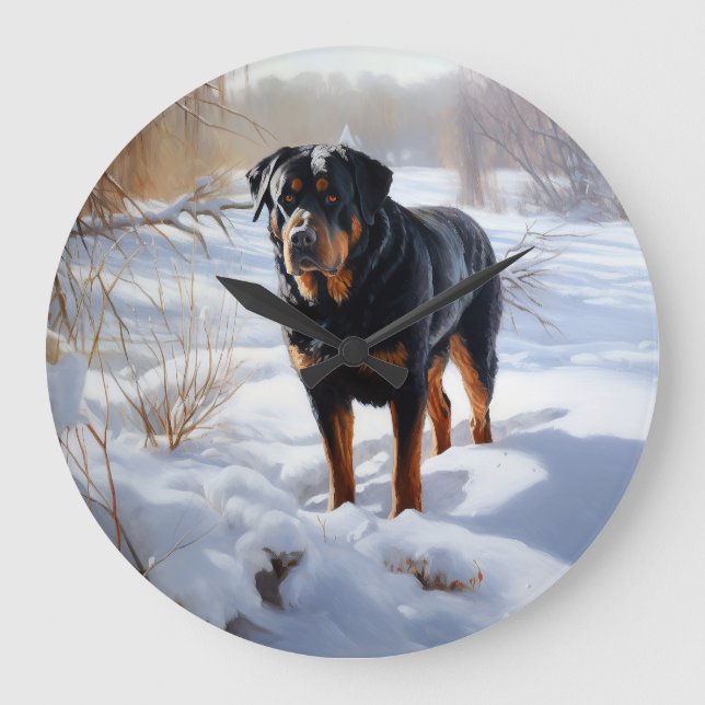 Relógio Grande Rottweiler Deixe Nevar Natal (Frente)