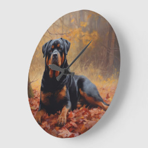Relógio Grande Rottweiler nas Folhas de outono cai inspirador