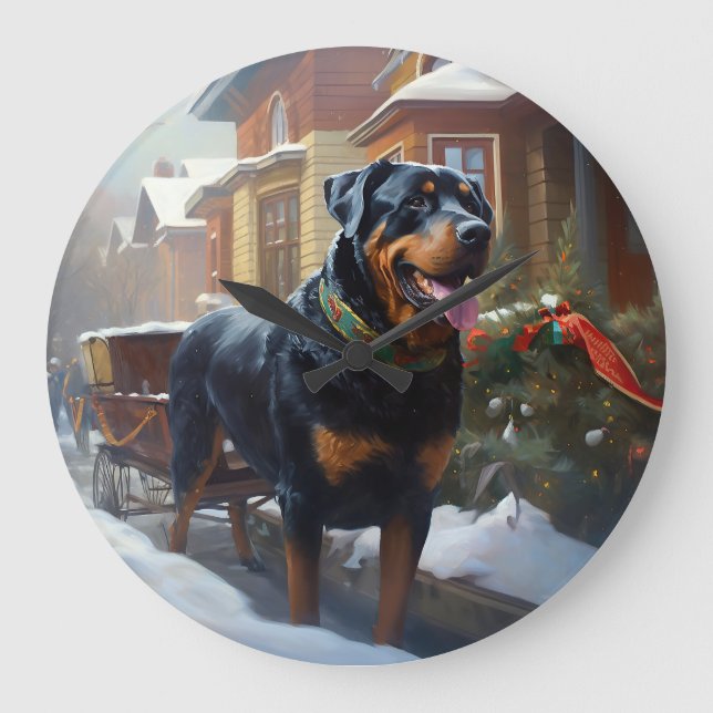 Relógio Grande Rottweiler Natal Festivo (Frente)