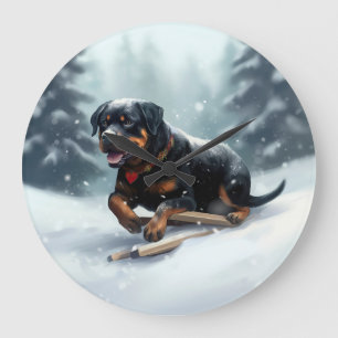 Relógio Grande Rottweiler Natal neve inverno Almofada de Arremess