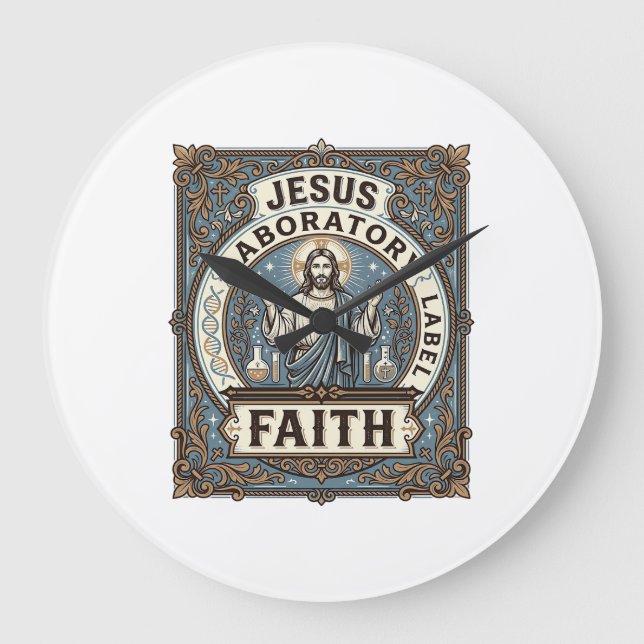 Relógio Grande Rótulo de Laboratório de Jesus Fé Rótulo de Labora (Frente)