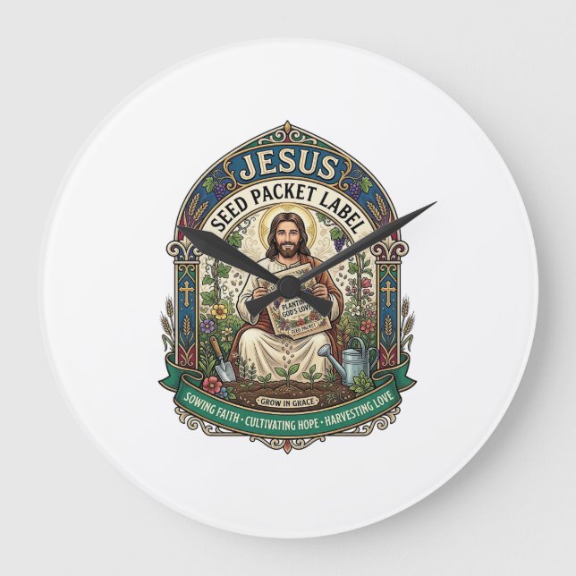 Relógio Grande Rótulo de Pacote de Sementes Jesus Pacote de Semen (Frente)