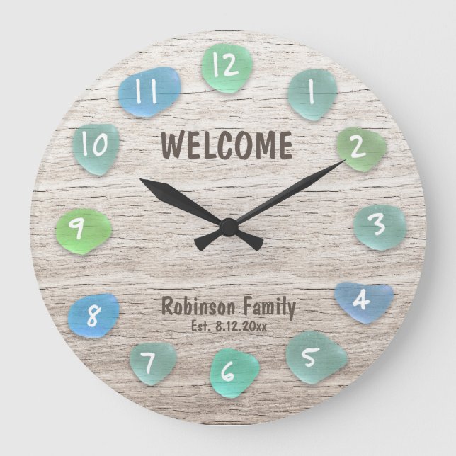 Relógio Grande Roubo de praia de vidro do mar personalizado (Frente)