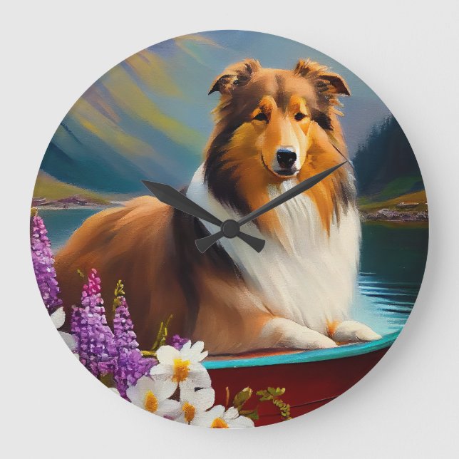 Relógio Grande Rough Collie em um Paddle: Uma Aventura Cênica (Frente)