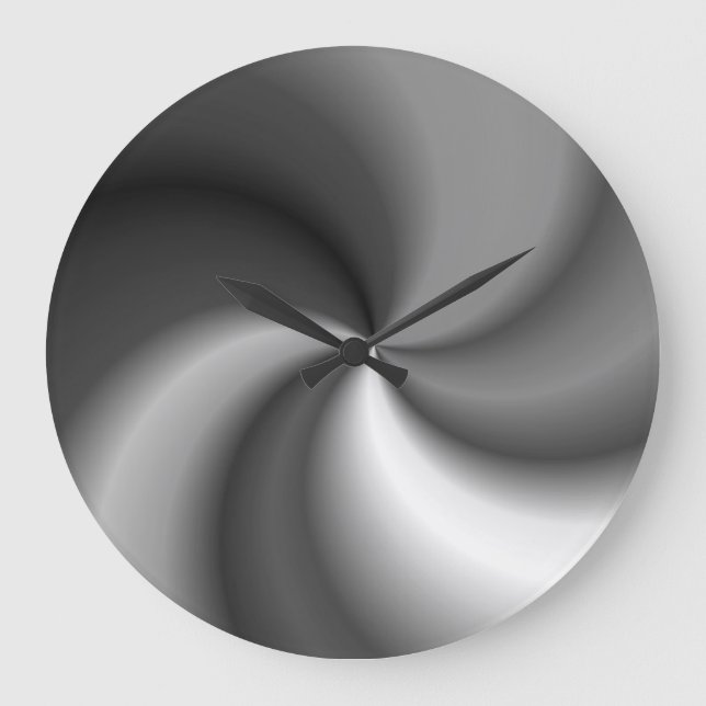 Relógio Grande Round Large Wall Clock - Silver and Black swirl (Frente)