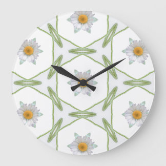 Relógio Grande Round Wall Clock - Geometric Daisy Design