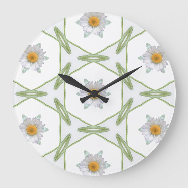 Relógio Grande Round Wall Clock - Geometric Daisy Design (Frente)