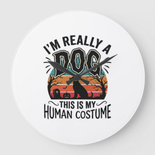 Relógio Grande Roupa Humana de Cachorro Engraçada Halloween Vinta