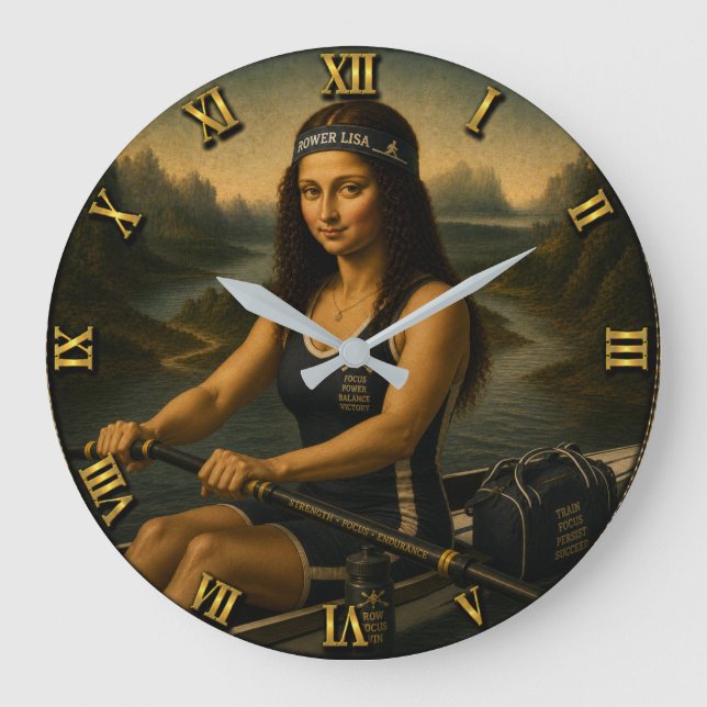 Relógio Grande Rowing Funny Mona Lisa Rower Gift for Crew  (Frente)