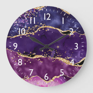 Relógio Grande Roxo Escuro e Dourado Lantejoulas Agata
