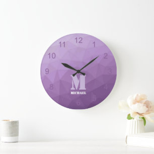 Relógio Grande Roxo lavanda Padrão de Malha de Geometria Monogram