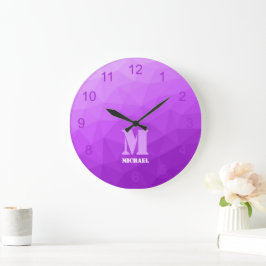 Relógio Grande Roxo lavanda Padrão de Malha de Geometria Monogram