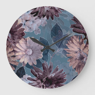 Relógio Grande Roxo Monocromático: Floral Aquarela Sem Costura