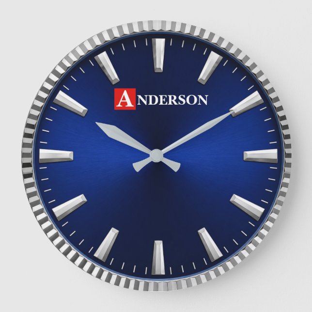 Relógio Grande  Royal Blue Minimalist Luxury Blue & Silver (Frente)