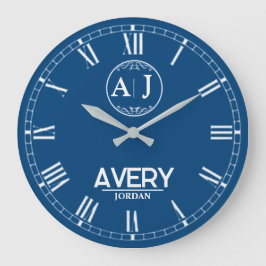 Relógio Grande Royal Blue White Leather Custom Monogram Classic 