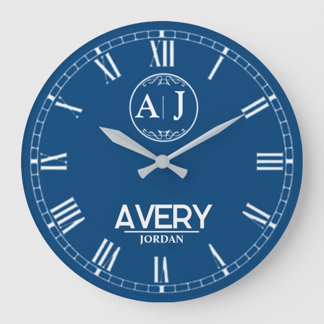 Relógio Grande Royal Blue White Leather Custom Monogram Classic  (Frente)