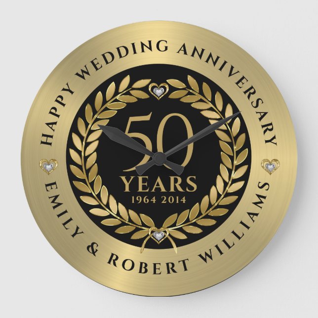 Relógio Grande Rua Dourada de louros do 50º aniversário de casame (Frente)