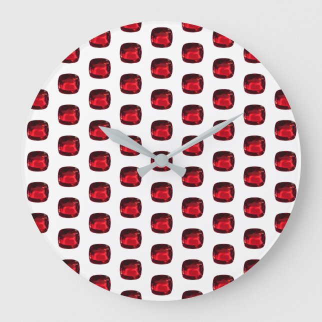 Relógio Grande Ruby Gemstone Pattern, Julho Birthstone Large Cloc (Frente)