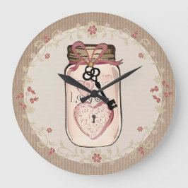 Relógio Grande Russo Country Mason Jar Love Key Wall Clock