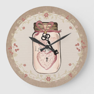 Relógio Grande Russo Country Mason Jar Love Key Wall Clock