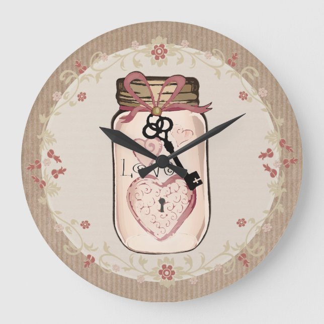 Relógio Grande Russo Country Mason Jar Love Key Wall Clock (Frente)