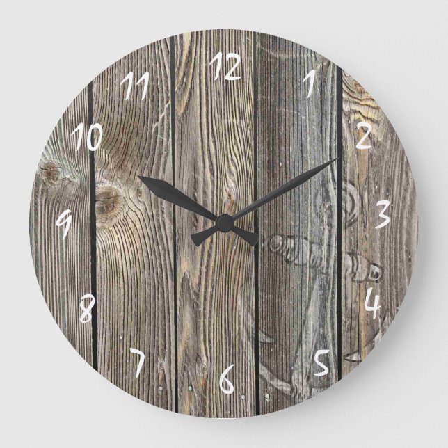 Relógio Grande Rustic Anchor and Beautiful authentic looking wood (Frente)