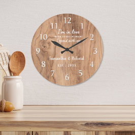 Relógio Grande Rustic Barn Wood Diz Aniversário de Casamento
