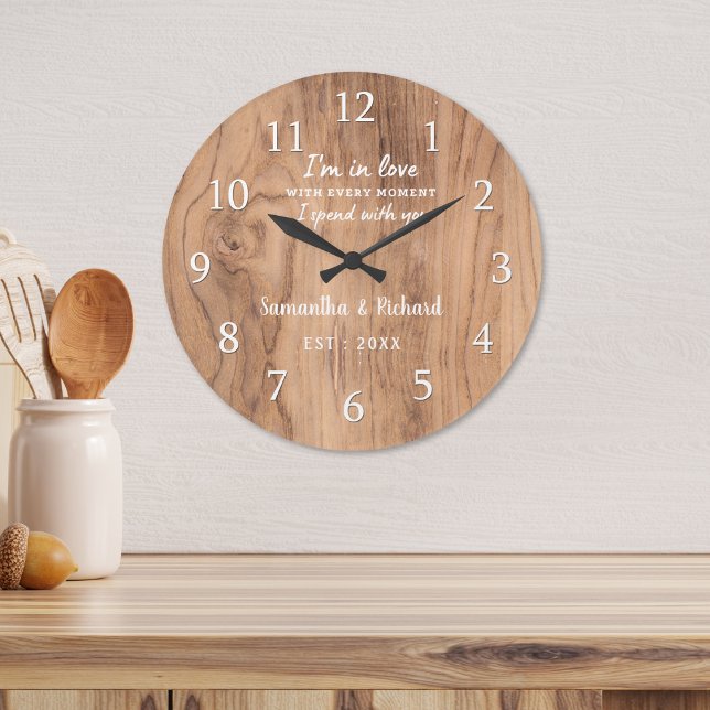 Relógio Grande Rustic Barn Wood Diz Aniversário de Casamento (Rustic Barn Wood Love Quote Wedding Anniversary Large Clock)