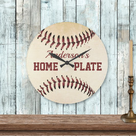 Relógio Grande Rustic Baseball Strings Home Plate Personalizado