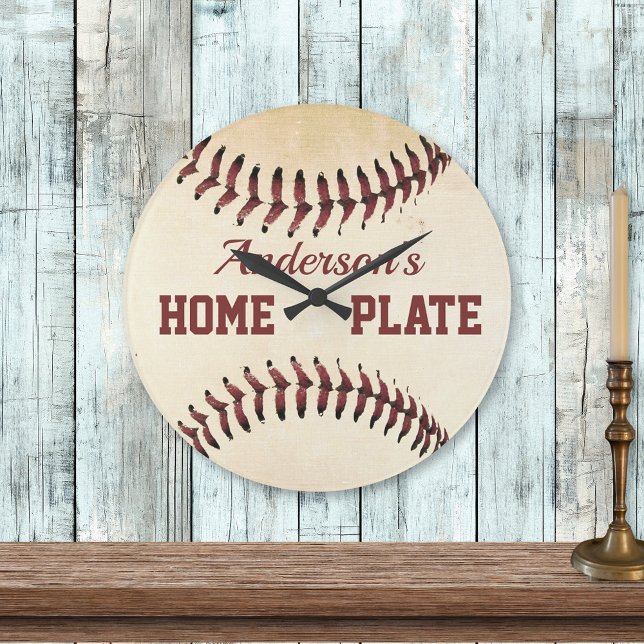 Relógio Grande Rustic Baseball Strings Home Plate Personalizado (Criador carregado)