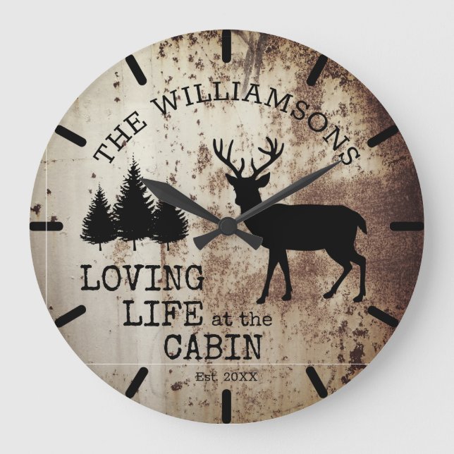 Relógio Grande Rustic Country Loving Life in Cabin Buck Deer (Frente)