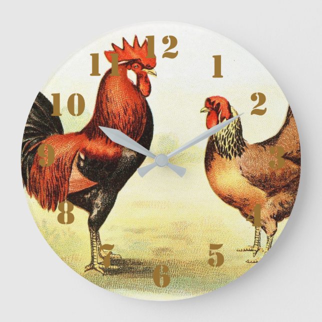Relógio Grande Rustic Country Rooster Elegant (Frente)