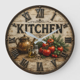 Relógio Grande Rustic Farmhouse Kitchen Tomatoes & Herbs Vintage